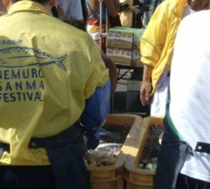 根室さんま祭りのさんまつかみ取り