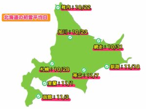 北海道の初雪平均日地図